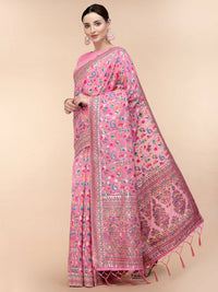 Thumbnail for Pink Silk Blend Woven Design Saree With Unstitched Blouse Piece - Aloki - Distacart