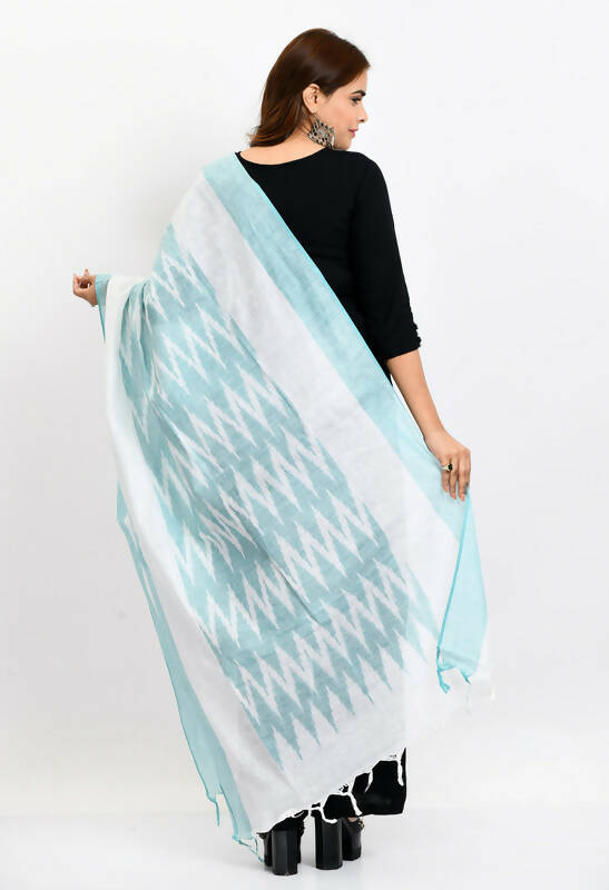 Mominos Fashion Moeza Women's Handloom Cotton Ikkat Sea Green Dupatta - Distacart
