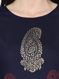 Thumbnail for Aniyah Rayon Navy Blue Color Block Print Straight kurta (AN-180K)