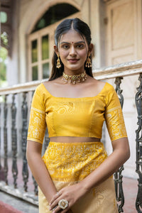 Thumbnail for Vishnu Weaves Women's Yellow Handloom Raw Silk Woven Saree with Blouse - Distacart