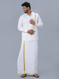 Thumbnail for Ramraj Cotton Premium Wedding White Readymade Dhoti, Shirt & Towel Set Dhanvanthri - Distacart