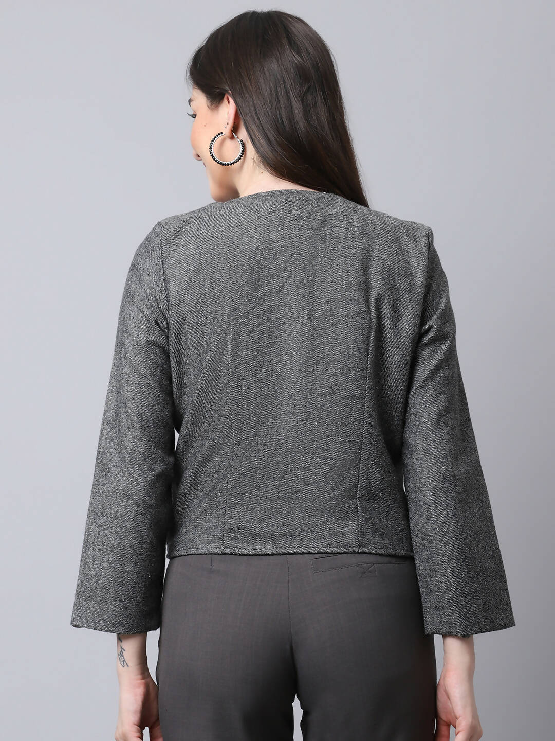Even Apparels Black Pure Wool Open Front Statement Women's Jacket - Distacart