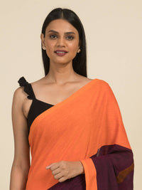 Thumbnail for Suta Purple Orange Colourblocked Pure Cotton Saree - Distacart