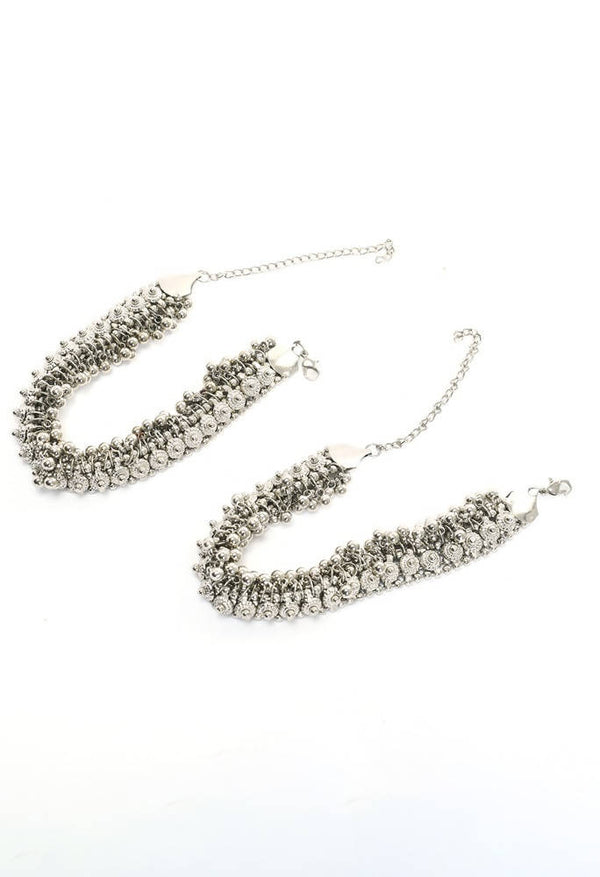 Mominos Fashion Kamal Johar Oxidised Heavy Silver Anklets