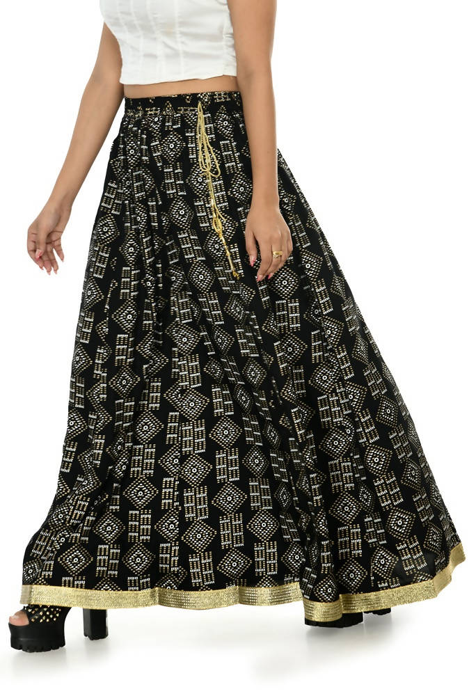 Mominos Fashion Moeza Cotton Black Printed Lehenga (Lancha)