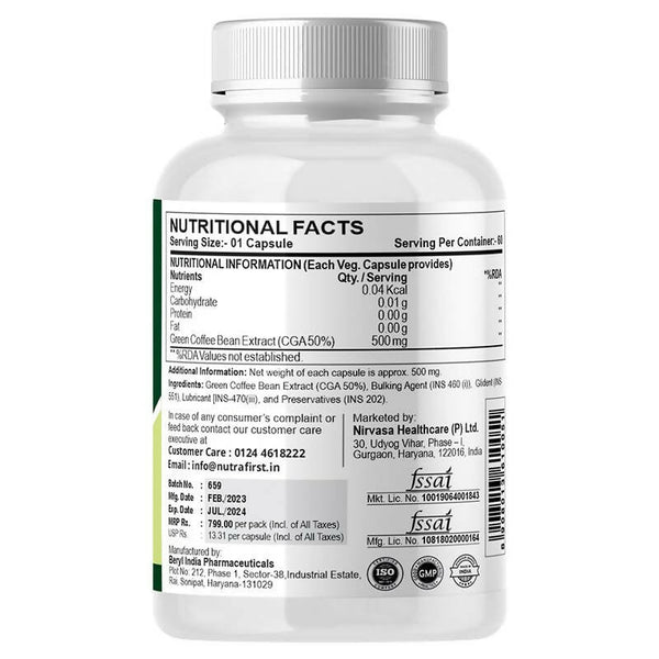 Nutrafirst Green Coffee Bean Extract Capsules - Distacart