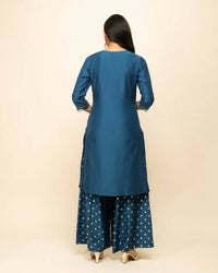 Thumbnail for FIORRA Women's Teal Blue Silk Blend Straight Kurta Palazzo Set With Dupatta - Distacart