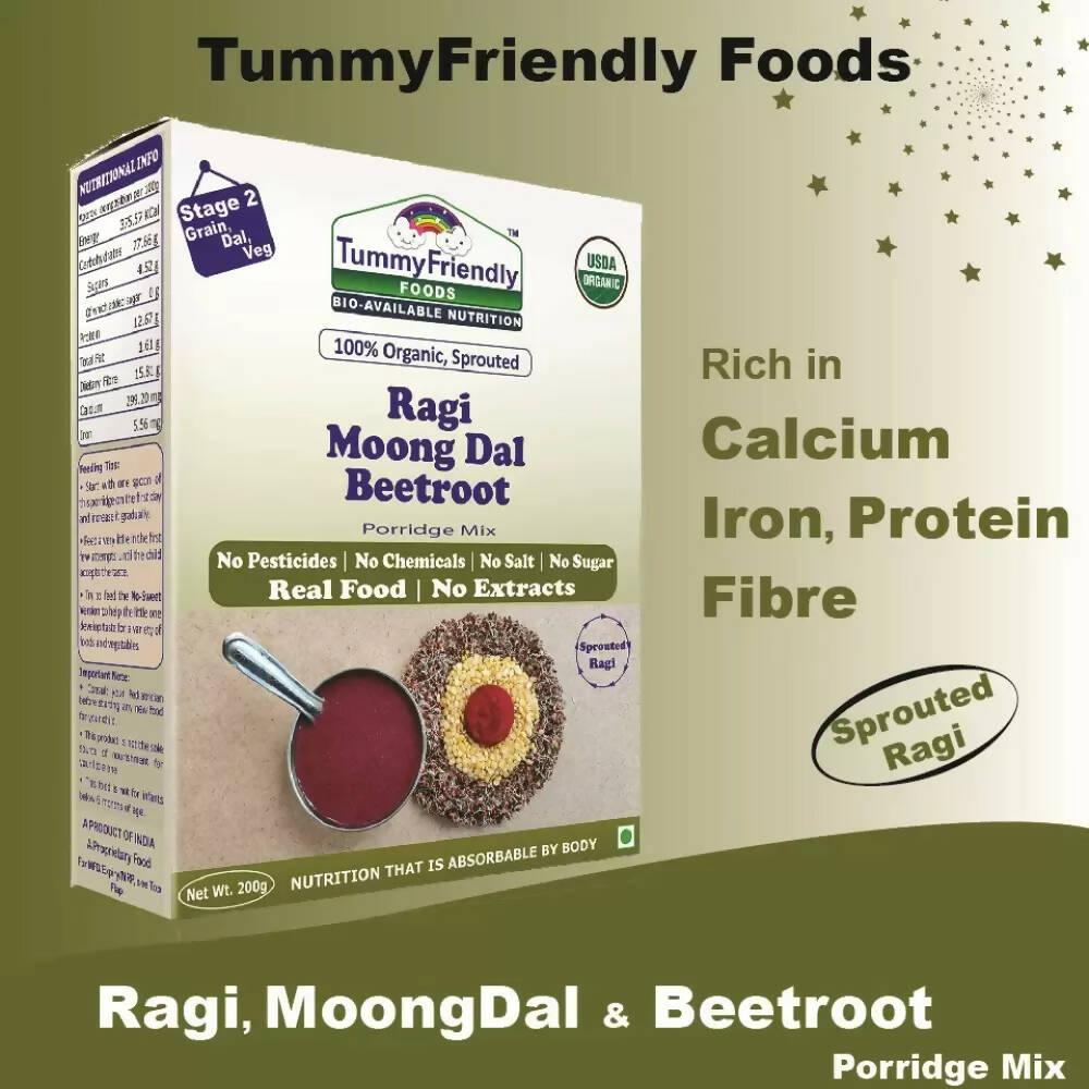 TummyFriendly Foods Organic Sprouted Ragi and Organic Sprouted Ragi, Moong Dal, Beetroot Porridge Mixes Combo - Distacart