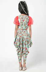 Thumbnail for Lil Drama Golden Weaves Blue Crop Top With Dhoti Co-Ordinate Set - Distacart