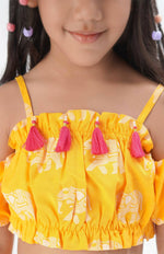 Thumbnail for Lil Drama Trunk Tales Girls Yellow Crop Top With Pants Co-Ordinate Set - Distacart