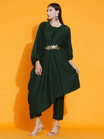 Thumbnail for Women Republic Green Fusion Style Kurta With Hand Embellishment And Pants - Distacart