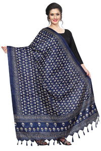 Thumbnail for Vamika Navy Blue Printed Khadi Bhagalpuri Latest Dupatta