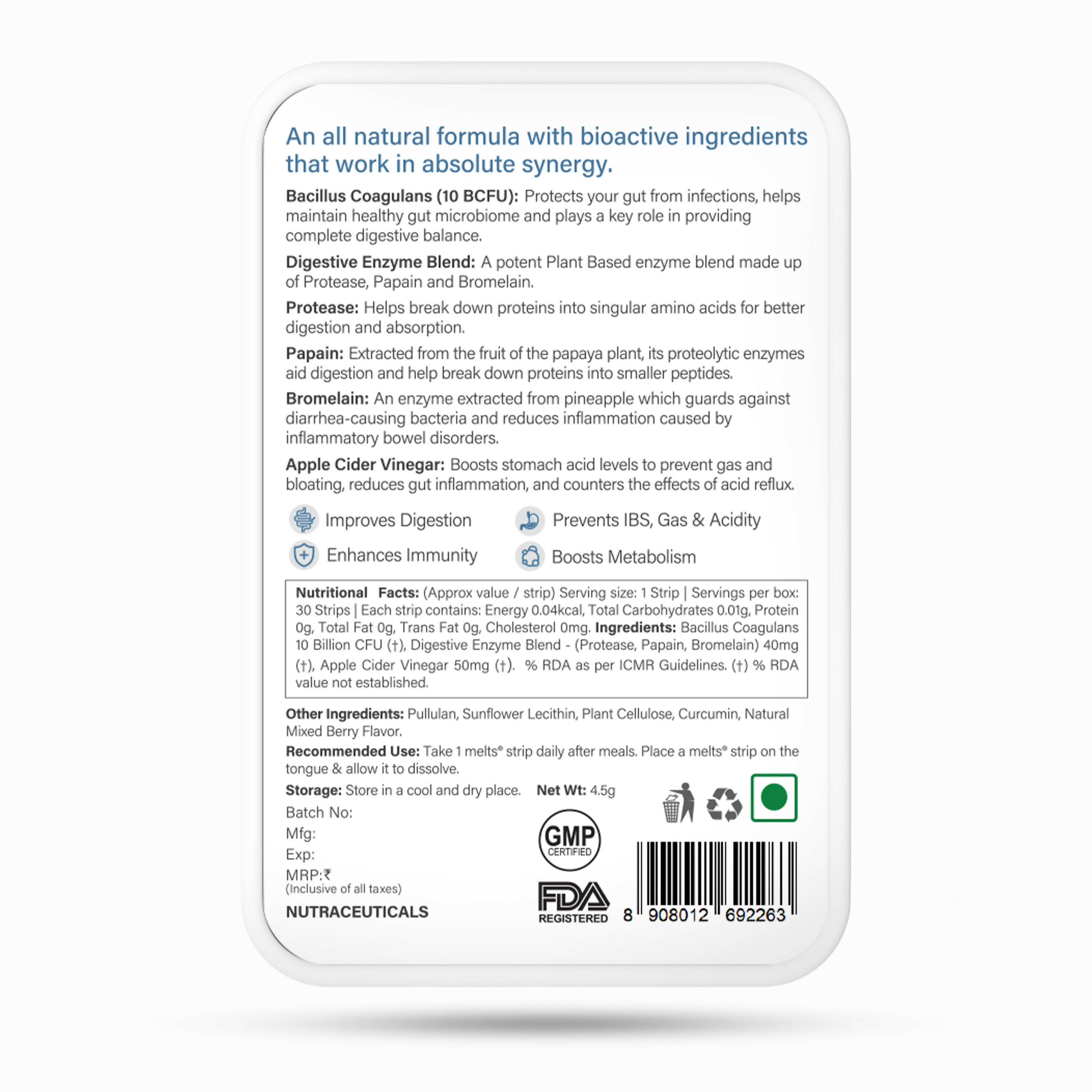Wellbeing Nutrition Melts Healthy Gut Oral Strips - Distacart