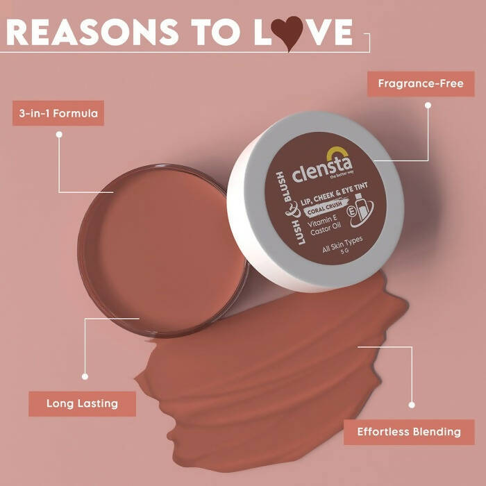 Clensta Lush & Blush Lip, Cheek & Eye Tint 06 Coral Crush - Distacart