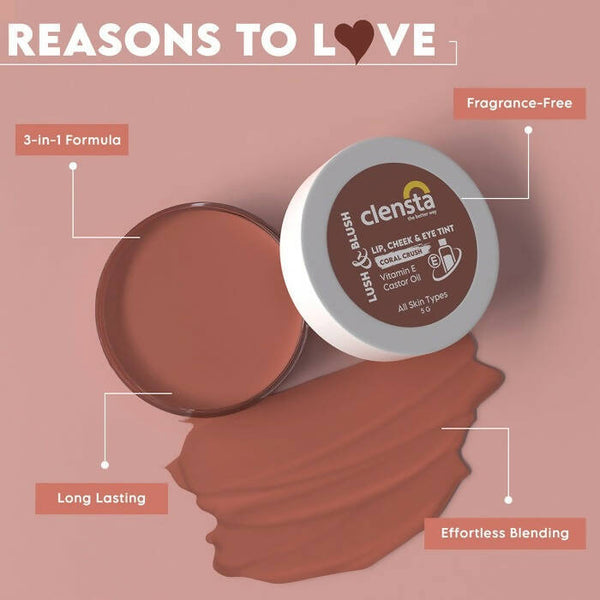 Clensta Lush & Blush Lip, Cheek & Eye Tint 06 Coral Crush - Distacart