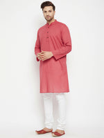 Thumbnail for Even Apparels Rust Pure Cotton Long Men's Kurta With Band Collar - Distacart