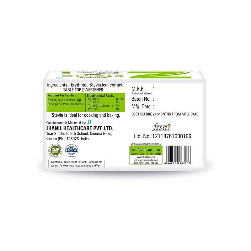 Zindagi Stevia Nature's Sweetener Sachets - Distacart