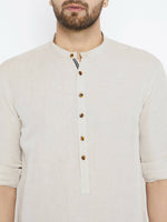 Thumbnail for Even Apparels Beige Linen Linen Men's Kurta With Band Collar - Distacart