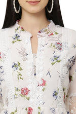 Thumbnail for PAVONINE White Color Flower Printed Lace Bottom Dress For Girls & Women - Distacart
