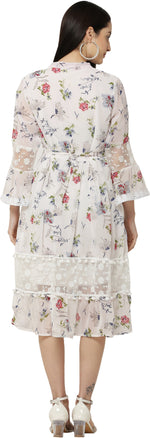 Thumbnail for PAVONINE White Color Flower Printed Lace Bottom Dress For Girls & Women - Distacart
