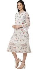 Thumbnail for PAVONINE White Color Flower Printed Lace Bottom Dress For Girls & Women - Distacart