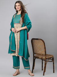 Thumbnail for Khushal K Beige Color Cotton Printed Kurta And Palazzo With Printed Dupatta Set