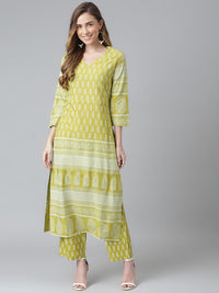 Thumbnail for Khushal K Green Color Rayon Printed Kurta And Palazzo Set