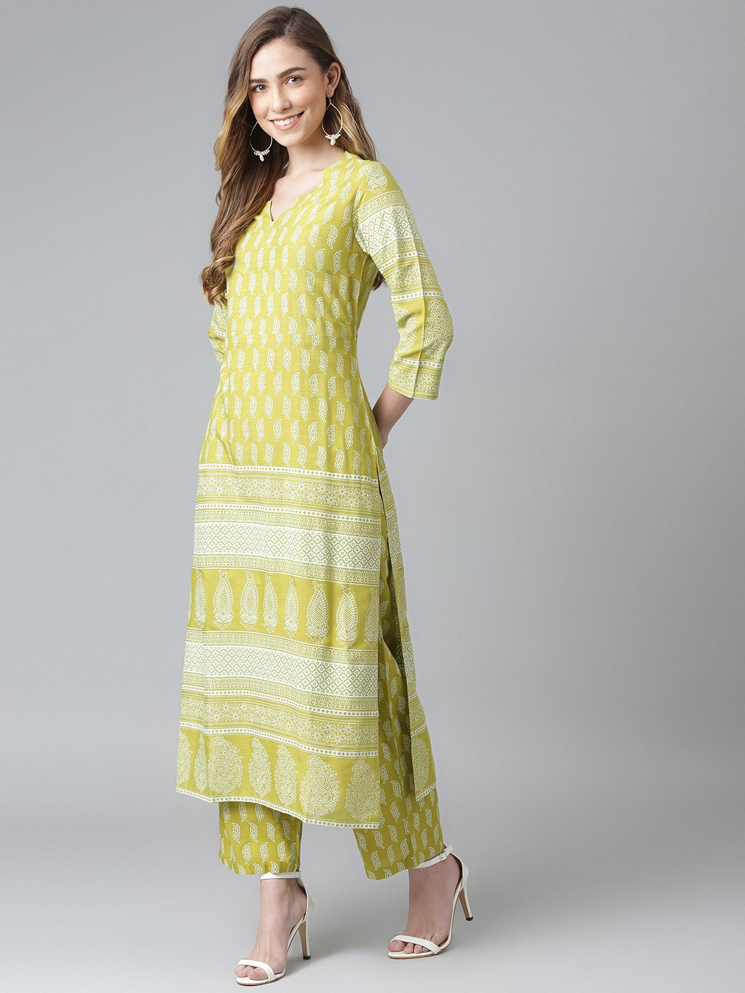 Khushal K Green Color Rayon Printed Kurta And Palazzo Set