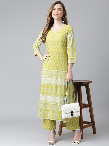 Khushal K Green Color Rayon Printed Kurta And Palazzo Set