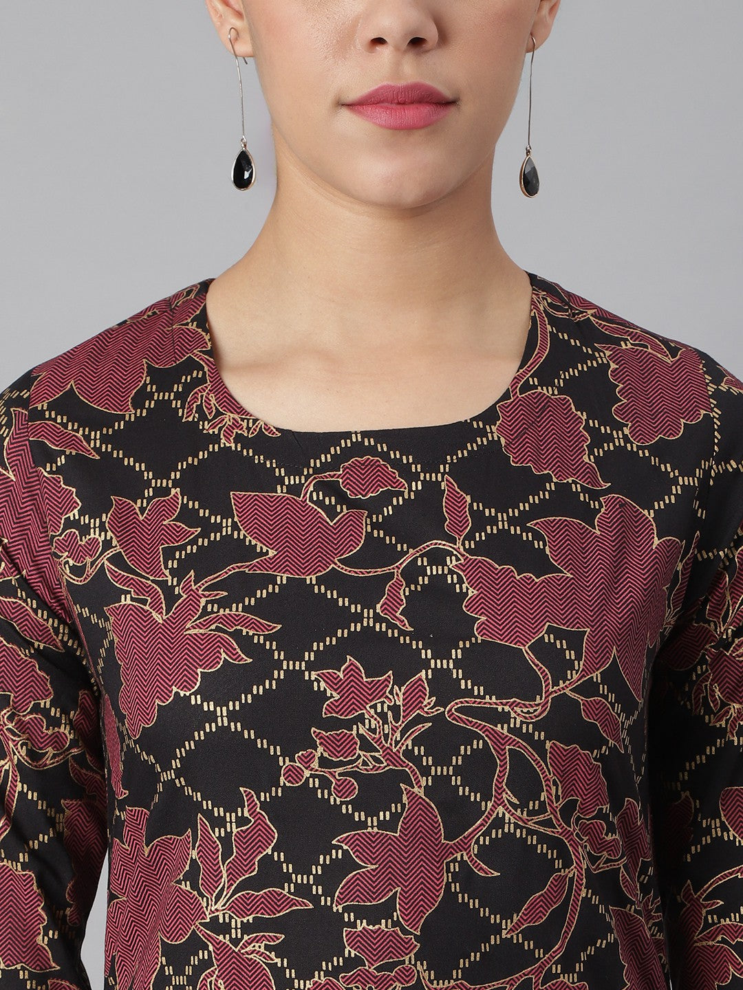 Khushal K Black Color Rayon Printed Kurta And Palazzo With Printed Dupatta Set