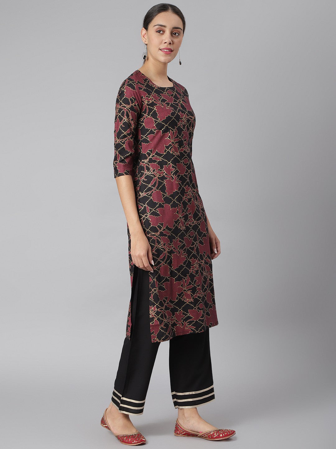 Khushal K Black Color Rayon Printed Kurta And Palazzo With Printed Dupatta Set