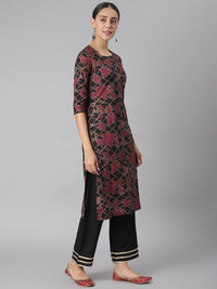 Thumbnail for Khushal K Black Color Rayon Printed Kurta And Palazzo With Printed Dupatta Set