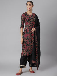 Thumbnail for Khushal K Black Color Rayon Printed Kurta And Palazzo With Printed Dupatta Set