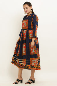 Thumbnail for PAVONINE Jaipuri Block Print Navy Blue Color Dress For Girls & Women - Distacart