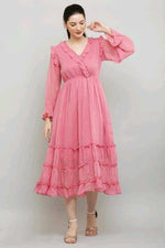 Thumbnail for PAVONINE Buta-Design With V-Neck Pink Dress For Girls & Women - Distacart