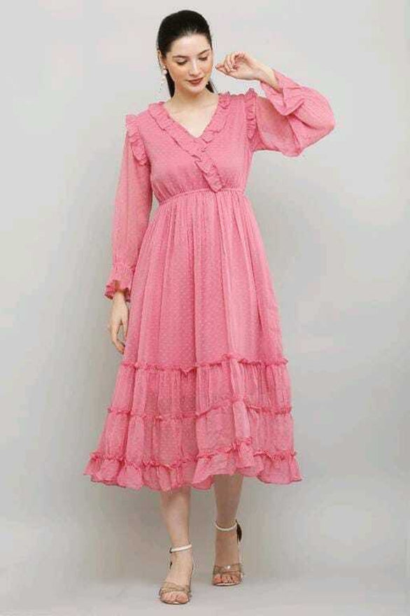 PAVONINE Buta-Design With V-Neck Pink Dress For Girls & Women - Distacart