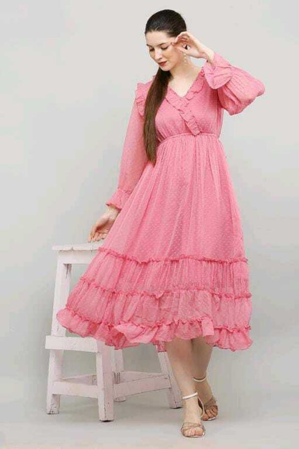 PAVONINE Buta-Design With V-Neck Pink Dress For Girls & Women - Distacart