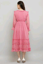 Thumbnail for PAVONINE Buta-Design With V-Neck Pink Dress For Girls & Women - Distacart