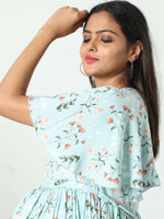 Thumbnail for Manet Frill With Sleeve Maternity Dress Floral Print With Concealed Zipper Nursing Access - Green - Distacart