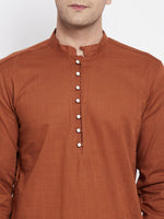 Thumbnail for Even Apparels Brown Color Pure Cotton Men's Kurta With Band Collar - Distacart