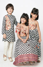 Thumbnail for Lil Drama Chromatic Fusion Girls Black & White Stripe Hand Embroidery Jumper - Distacart