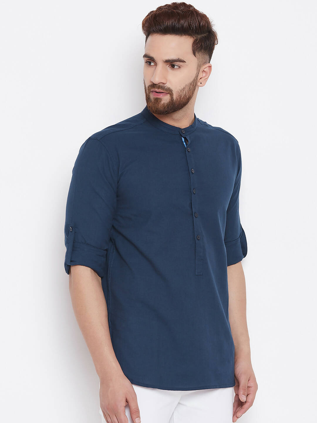 Even Apparels Blue Color Men's Pure Cotton Kurta With Band Collar - Distacart