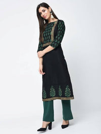 Thumbnail for Aniyah Cotton Block Printed Black Straight Kurta (AN-131K)