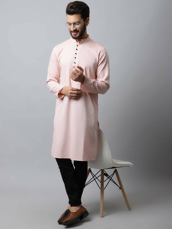 Even Apparels Pink Color Linen Pure Cotton Men's Kurta With Side Placket (SLD070) - Distacart