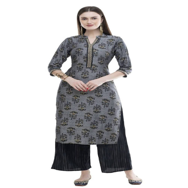 Lagi Women's Black Rayon Straight Printed Kurta & Palazzo (MRP102)