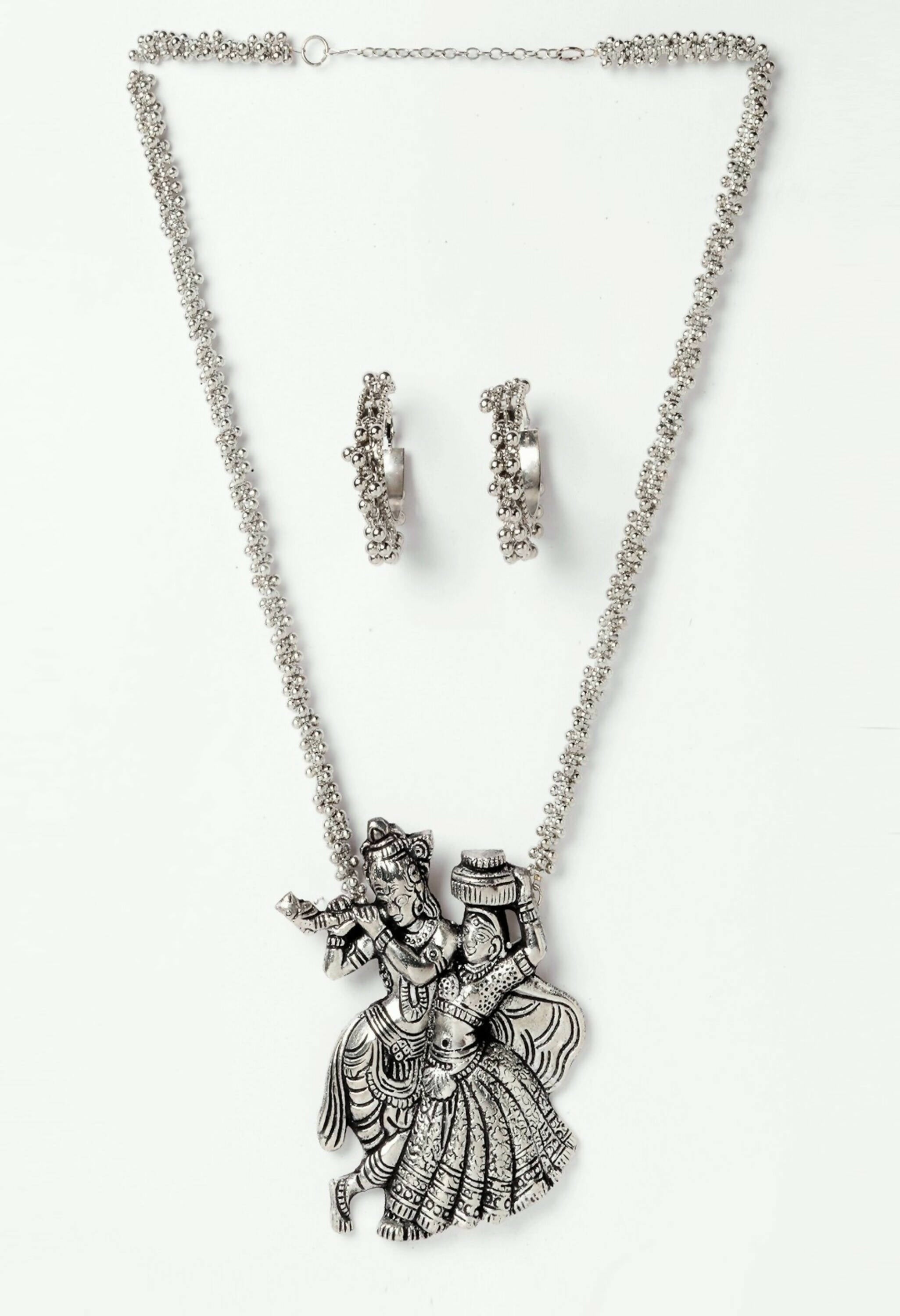 Mominos Fashion Johar Kamal Women Silver-Plated Brass Finish Radha Kishan Long Neckalce Combo Set - Distacart