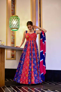Thumbnail for Partywear Designer Green Yellow Pure Maslin Gown - Anbazaar - Distacart