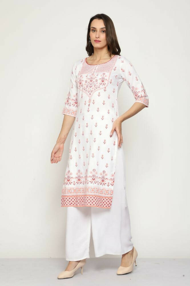 Maai Rayon Hand Printed Kurta Off-White - Distacart