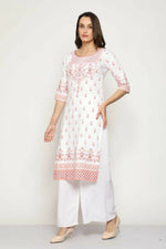 Thumbnail for Maai Rayon Hand Printed Kurta Off-White - Distacart