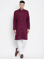 Thumbnail for Even Apparels Maroon Pure Cotton Men's Sherwani Kurta With Open Front - Distacart